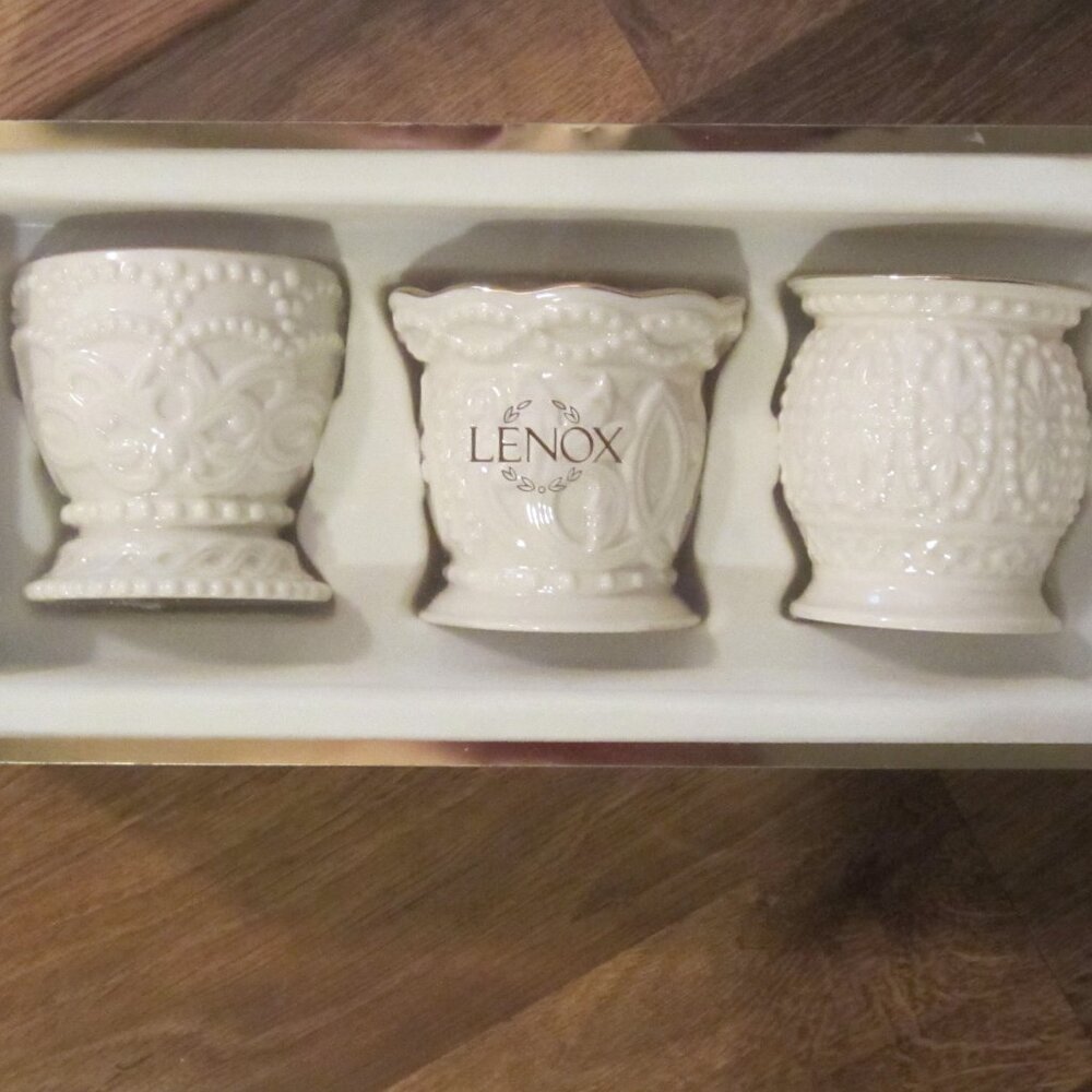 NEW IN BOX/Lenox Beaded: Set of Three Votives, 3 1/4", Tealights/Elegant/Pretty!